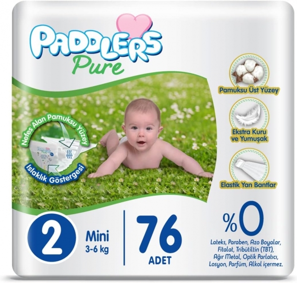 Paddlers Pure 2 Beden 76 Adet Bebek Bezi