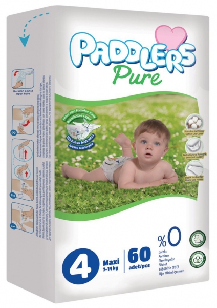 Paddlers Pure 4 Beden 60 Adet Bebek Bezi