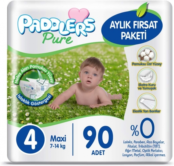 Paddlers Pure 4 Beden 90 Adet Bebek Bezi