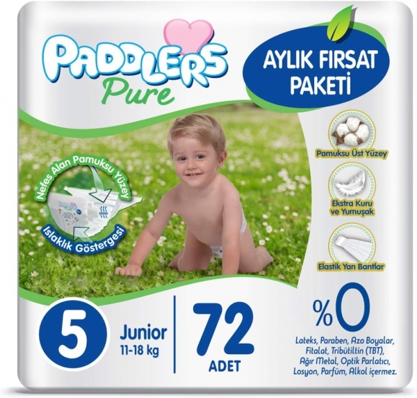 Paddlers Pure 5 Beden 72 Adet Bebek Bezi