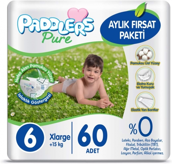 Paddlers Pure 6 Beden 60 Adet Bebek Bezi