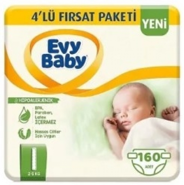 Evy Baby 1 Beden 160 Adet Bebek Bezi
