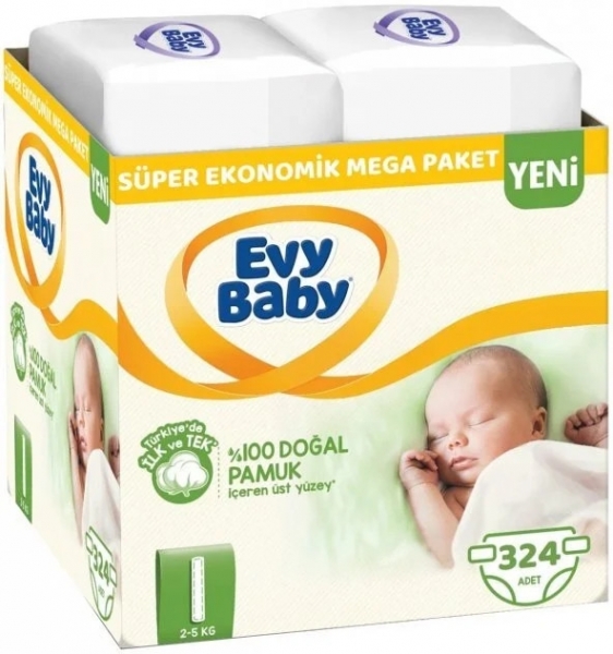 Evy Baby 1 Beden 324 Adet Bebek Bezi