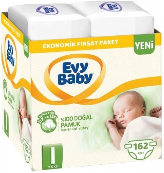 Evy Baby 1 Beden 162 Adet Bebek Bezi