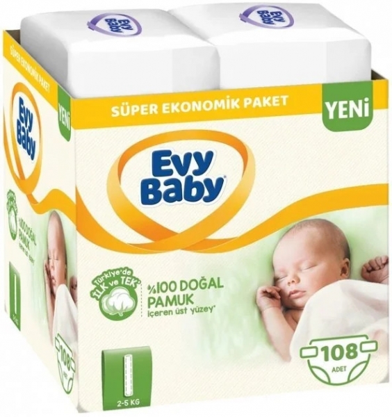 Evy Baby 1 Beden 108 Adet Bebek Bezi