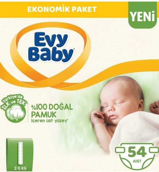 Evy Baby 1 Beden 54 Adet Bebek Bezi