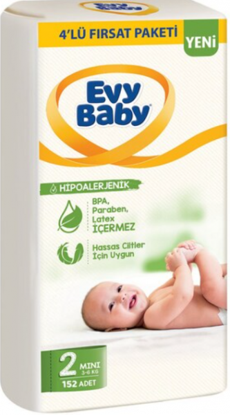Evy Baby 2 Beden 152 Adet Bebek Bezi