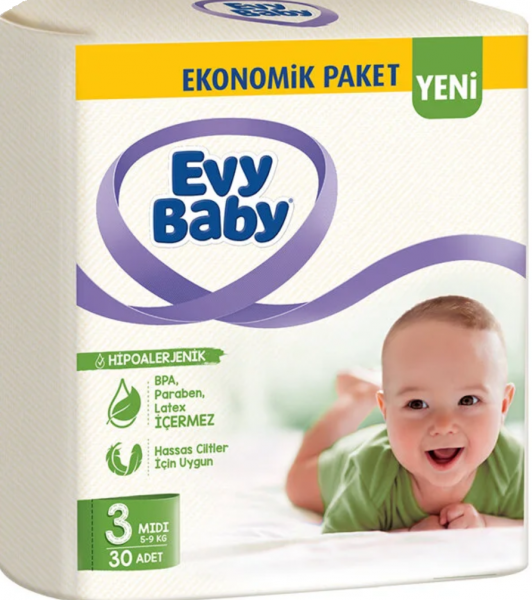 Evy Baby 3 Beden 30 Adet Bebek Bezi