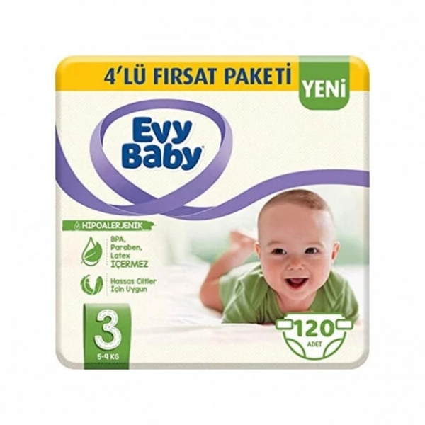 Evy Baby 3 Beden 120 Adet Bebek Bezi