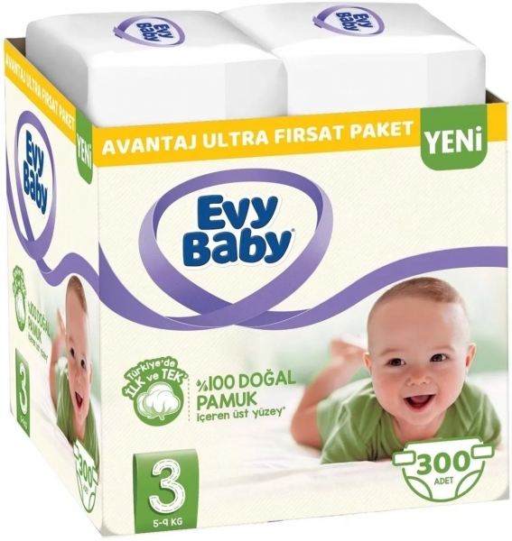 Evy Baby 3 Beden 300 Adet Bebek Bezi