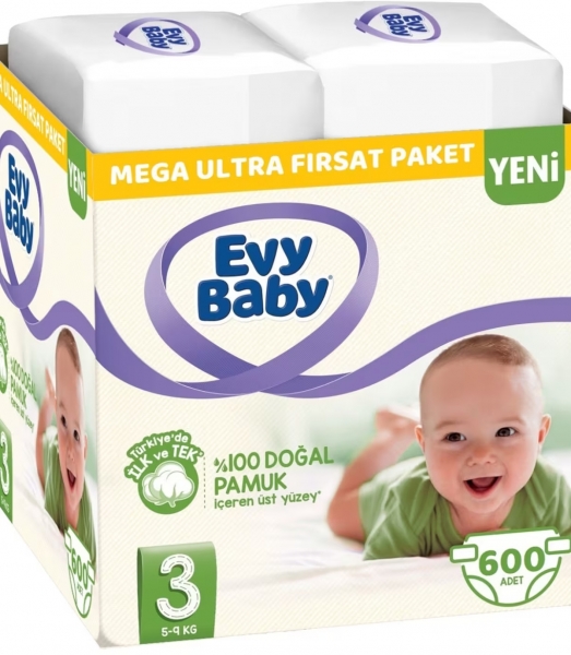 Evy Baby 3 Beden 600 Adet Bebek Bezi