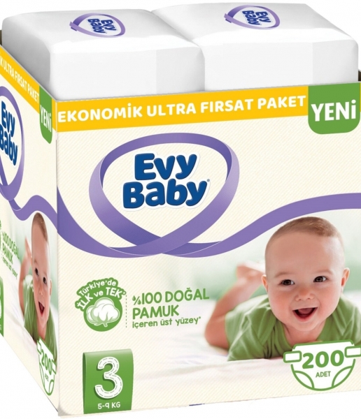 Evy Baby 3 Beden 200 Adet Bebek Bezi