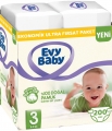 Evy Baby 3 Beden 200 Adet Bebek Bezi