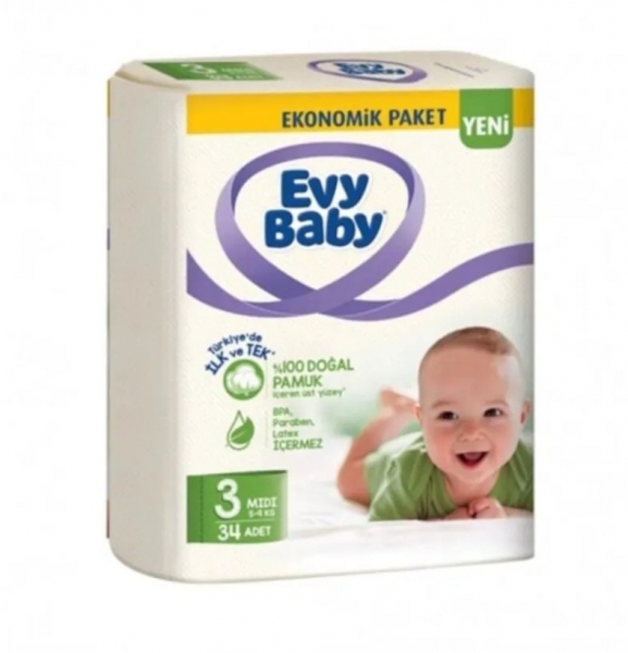 Evy Baby 3 Beden 34 Adet Bebek Bezi