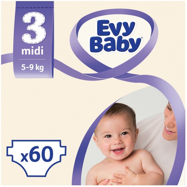 Evy Baby 3 Beden 60 Adet Bebek Bezi
