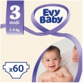 Evy Baby 3 Beden 60 Adet Bebek Bezi