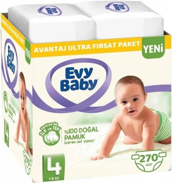 Evy Baby 4 Beden 270 Adet Bebek Bezi