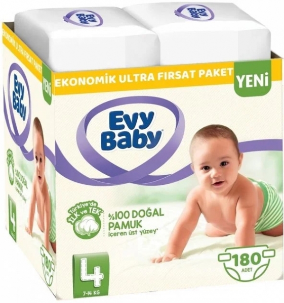 Evy Baby 4 Beden 180 Adet Bebek Bezi