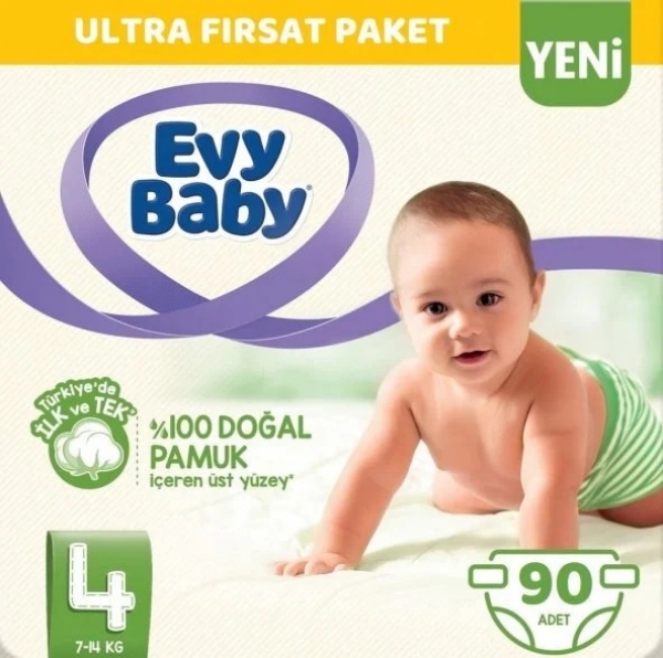 Evy Baby 4 Beden 90 Adet Bebek Bezi