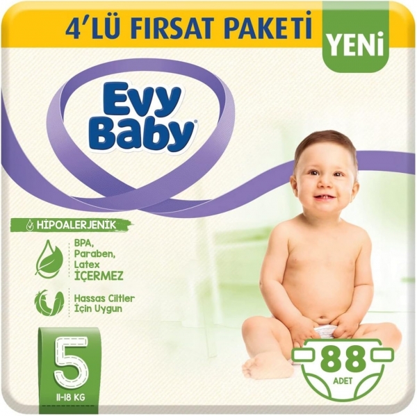 Evy Baby 5 Beden 88 Adet Bebek Bezi