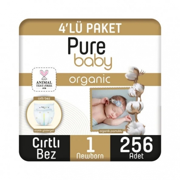 Pure Baby Organik Pamuklu 1 Beden 256 Adet Bebek Bezi