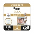Pure Baby Organik Pamuklu 1 Beden 256 Adet Bebek Bezi
