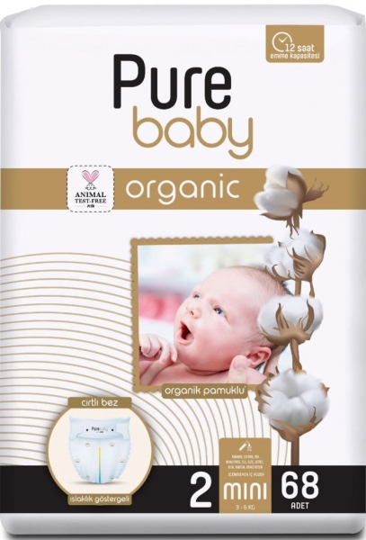 Pure Baby Organik Pamuklu 2 Beden 68 Adet Bebek Bezi