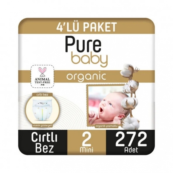 Pure Baby Organik Pamuklu 2 Beden 272 Adet Bebek Bezi