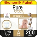 Pure Baby Organik Pamuklu 4 Beden 200 Adet Bebek Bezi