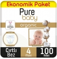 Pure Baby Organik Pamuklu 4 Beden 100 Adet Bebek Bezi