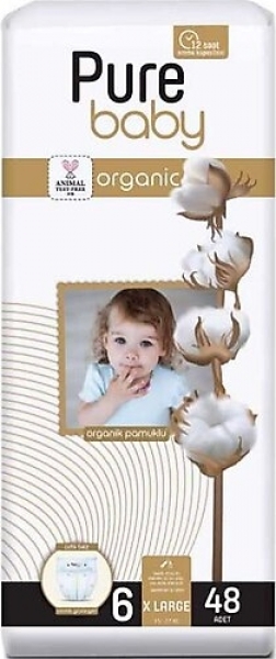 Pure Baby Organik Pamuklu 6 Beden 48 Adet Bebek Bezi