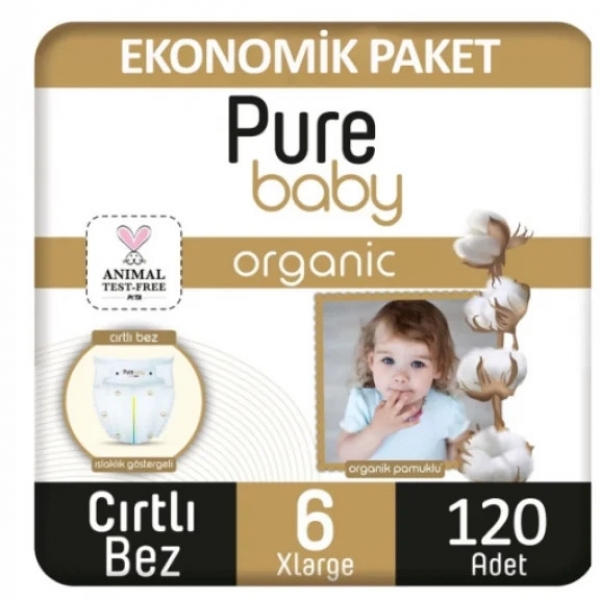 Pure Baby Organik Pamuklu 6 Beden 120 Adet Bebek Bezi