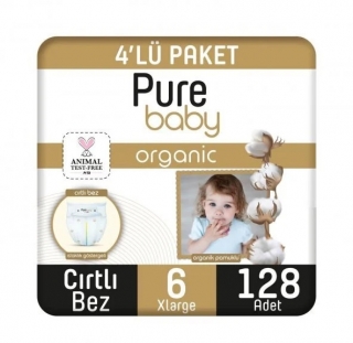 Pure Baby Organik Pamuklu 6 Beden 128 Adet Bebek Bezi