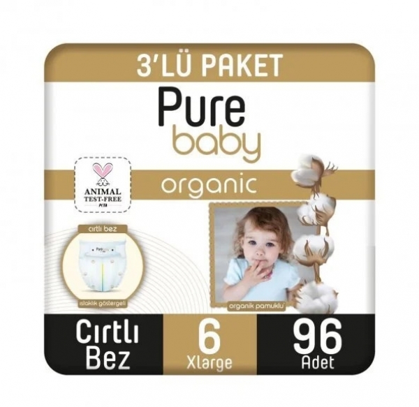 Pure Baby Organik Pamuklu 6 Beden 96 Adet Bebek Bezi