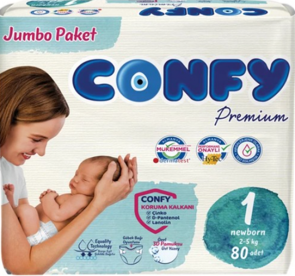 Confy Premium 1 Beden 80 Adet Bebek Bezi