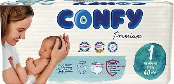 Confy Premium 1 Beden 40 Adet Bebek Bezi