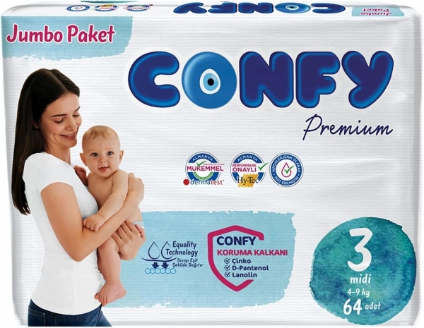 Confy Premium 3 Beden 64 Adet Bebek Bezi