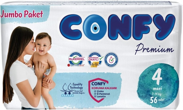 Confy Premium 4 Beden 56 Adet Bebek Bezi