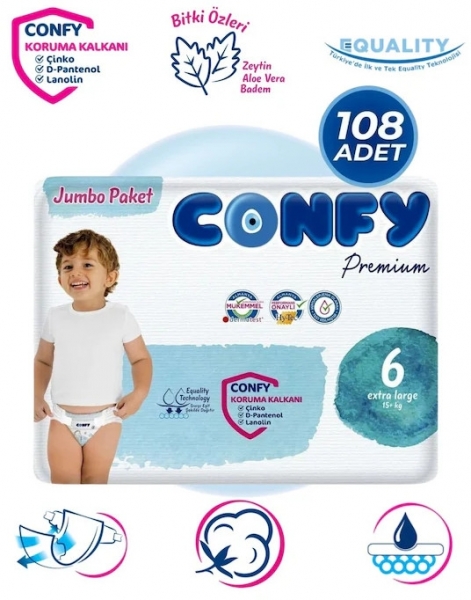 Confy Premium 6 Beden 108 Adet Bebek Bezi