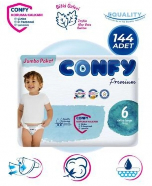 Confy Premium 6 Beden 144 Adet Bebek Bezi