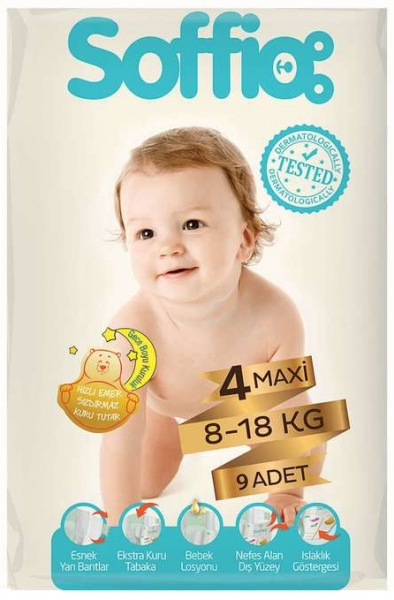 Soffio 4 Beden 9 Adet Bebek Bezi