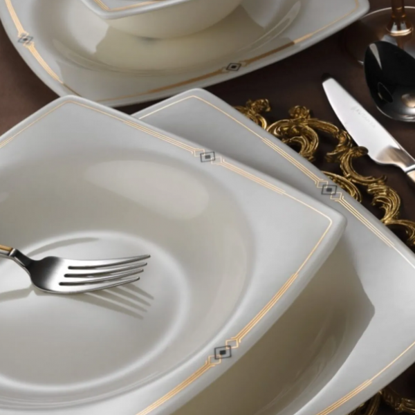 Kütahya Porselen Platin Bone Mare 10605 62 Parça Yemek Takımı