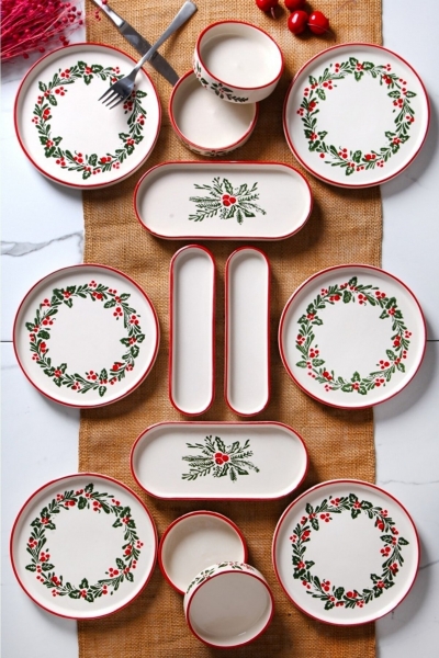 Queen's Kitchen Queen’s Kitchen Handmade Lüx Yılbaşı 14 Parça Kahvaltı Takımı