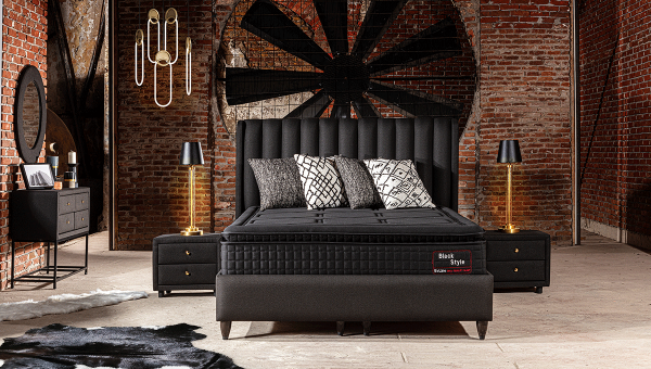 Evline Black Style 200x200 Baza+Başlık+Yatak Seti