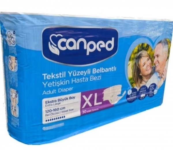 Canped Tekstil Yüzeyli XLarge Belbantlı Yetişkin Bezi 30 Adet