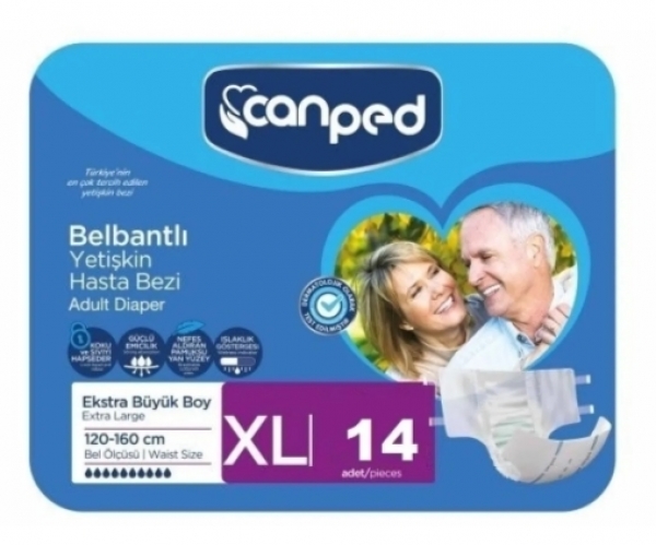 Canped Tekstil Yüzeyli XLarge Belbantlı Yetişkin Bezi 14 adet