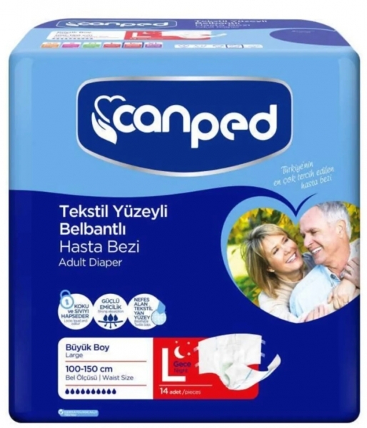 Canped Tekstil Yüzeyli Large Gece Belbantlı Yetişkin Bezi 14 Adet