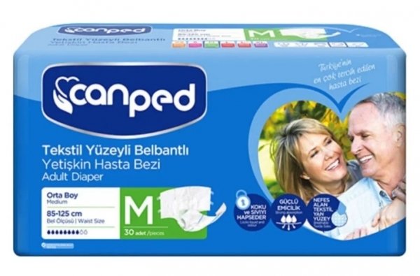 Canped Tekstil Yüzeyli Medium Belbantlı Yetişkin Bezi 30 Adet