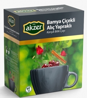 Akzer Bamya Çiçekli Alıç Yapraklı Karışık Bitki Çayı Bardak Poşet 60 Adet