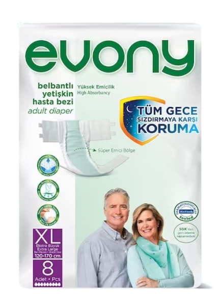 Evony XLarge Belbantlı Yetişkin Bezi 8 Adet